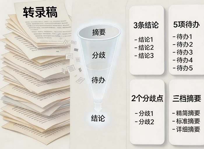 AI做“会议纪要”的进阶玩法：不只是转录，从信息堆里自动提炼结论