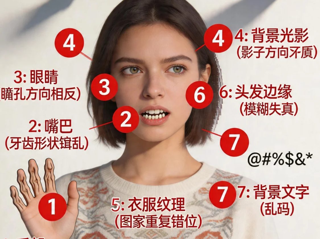 AI生成图的“一眼假”破绽：普通人怎么快速识别AI图片